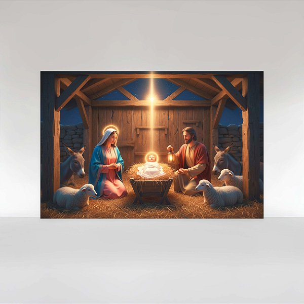 Painel de Festa em Tecido Sublimado Presépio de Natal