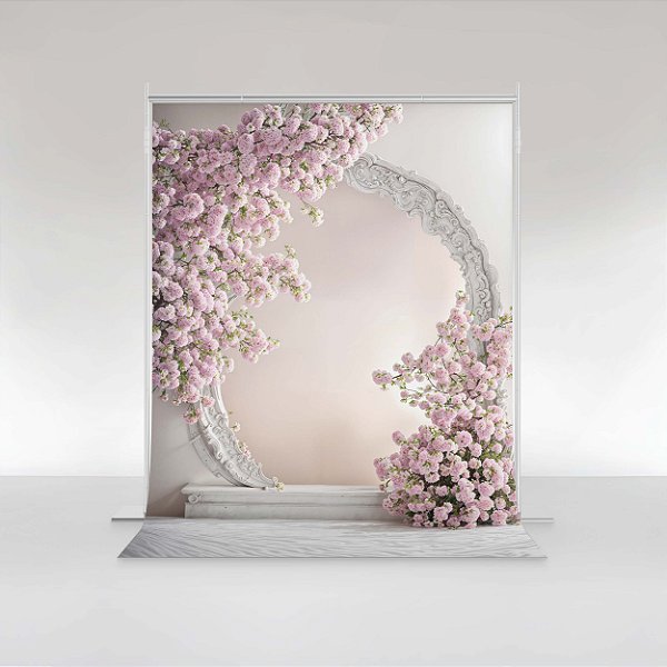 Fundo Fotográfico em Tecido Sublimado Floral Rosa