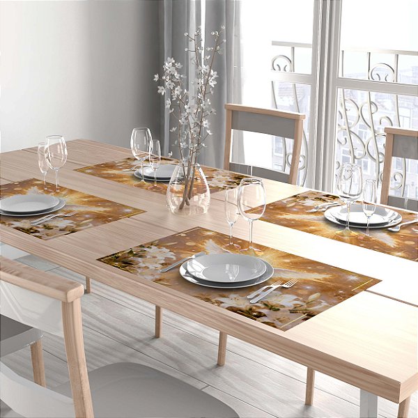 Kit 8 Jogos Americanos Tecido Sublimado Espírito Santo e Lírios 50x40cm