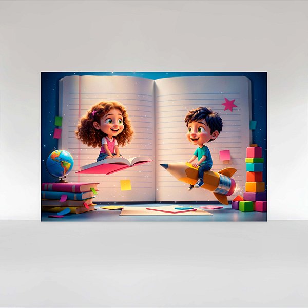 Painel de Festa em Tecido Sublimado Volta às aulas ABC Caderno