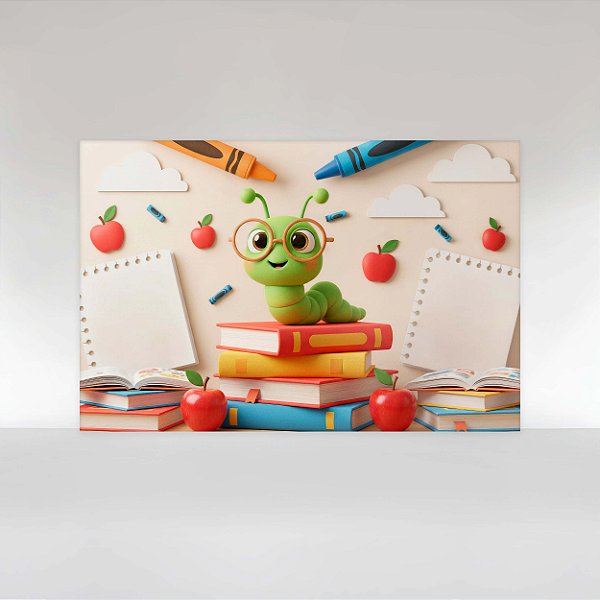 Painel de Festa em Tecido Sublimado Volta às aulas ABC Lagarta