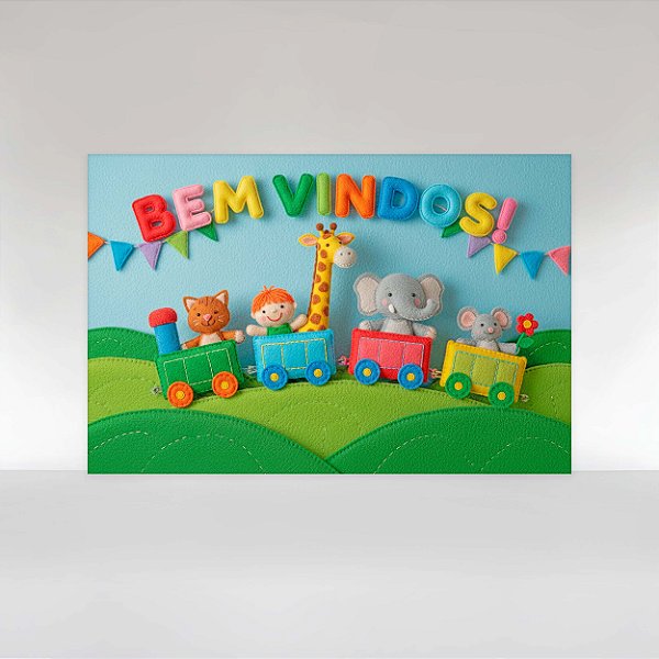 Painel de Festa em Tecido Sublimado Volta às aulas ABC Textura de Feltro