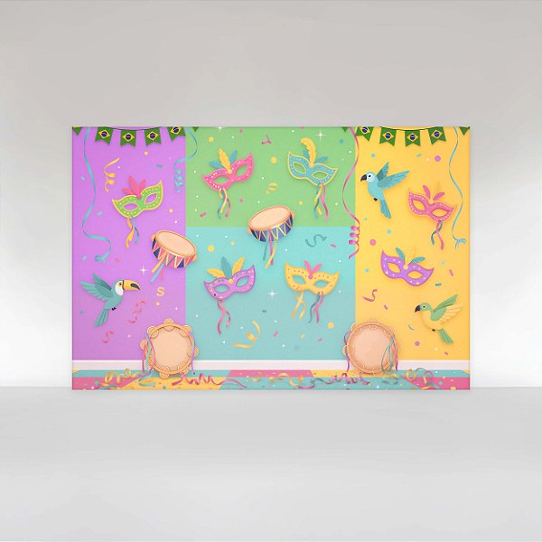 Painel de Festa em Tecido Sublimado Carnaval Infantil Colorido