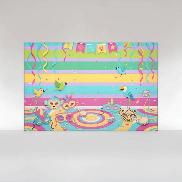 Painel de Festa em Tecido Sublimado Carnaval Infantil Listras Coloridas