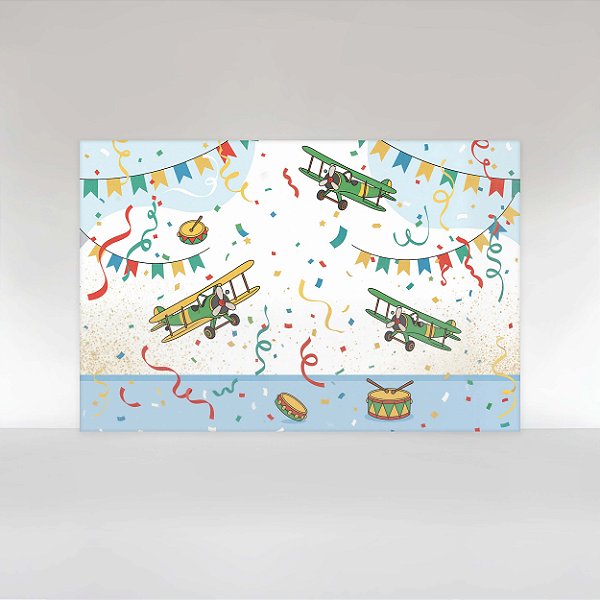 Painel de Festa em Tecido Sublimado Carnaval Infantil Aviãozinhos