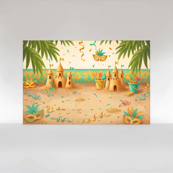 Painel de Festa em Tecido Sublimado Carnaval Infantil Castelinho de Areia