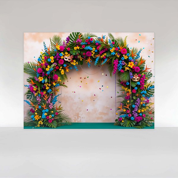 Painel de Festa em Tecido Sublimado Carnaval Arco Floral