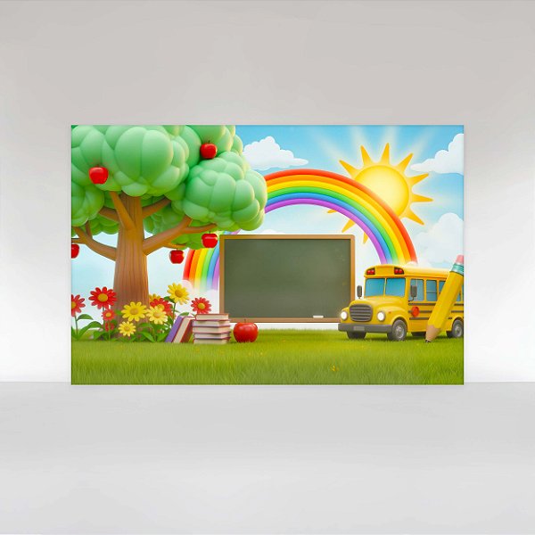 Painel de Festa em Tecido Sublimado Volta às aulas ABC Jardim