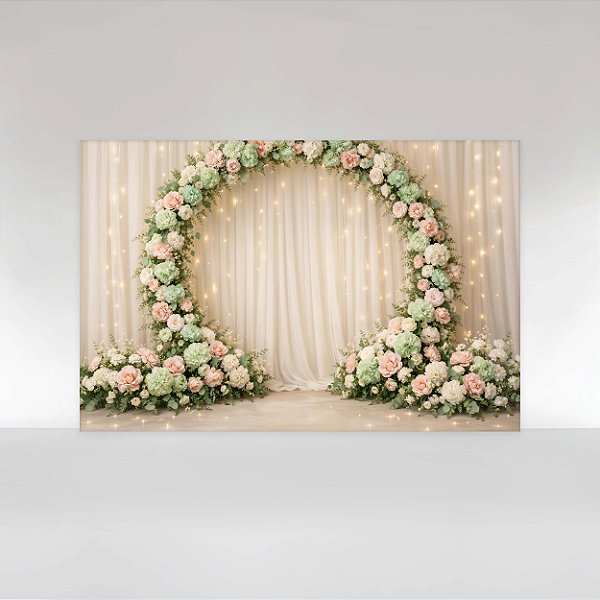 Painel de Festa em Tecido Sublimado Floral com Cortina