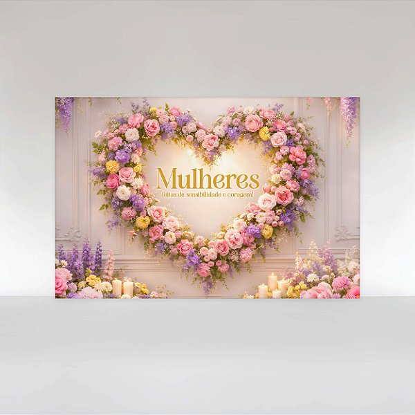 Painel de Festa em Tecido Sublimado Floral em Coração  Mulheres