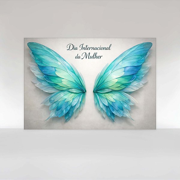 Painel de Festa em Tecido Sublimado Dia Internacional das Mulheres Asas de Borboleta Azul