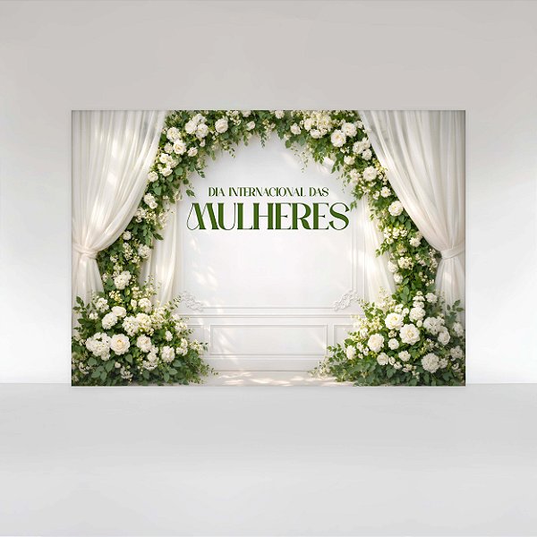 Painel de Festa em Tecido Sublimado Dia Internacional das Mulheres Boiserie Floral