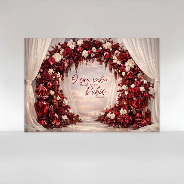 Painel de Festa em Tecido Sublimado Dia Internacional das Mulheres Arco Floral de Rubis