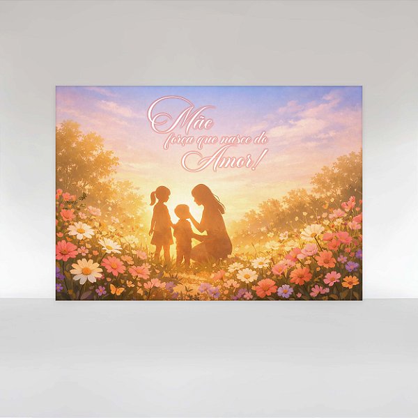 Painel de Festa em Tecido Sublimado Dia das Mães Jardim ao Pôr do Sol