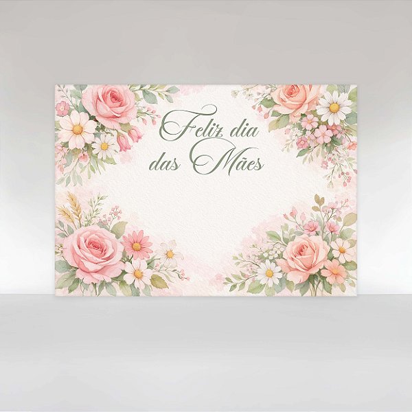 Painel de Festa em Tecido Sublimado Dia das Mães Rosas em Aquarela