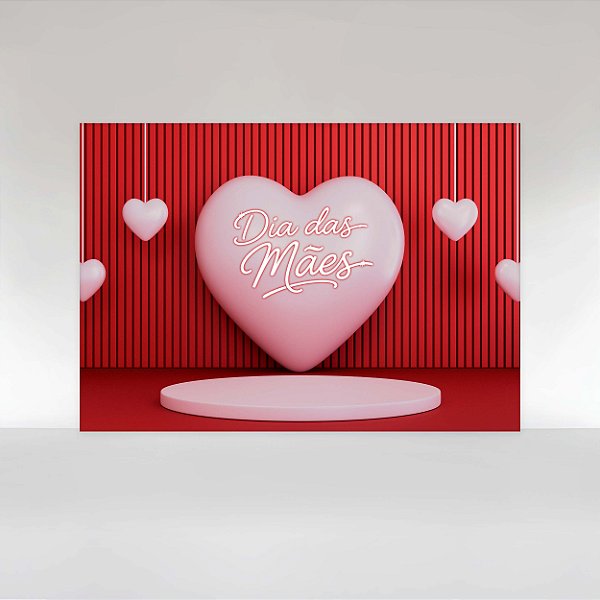 Painel de Festa em Tecido Sublimado Dia das Mães Palco com Corações