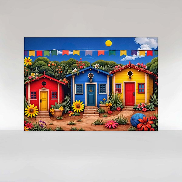 Painel de Festa em Tecido Sublimado Festa junina Casinhas