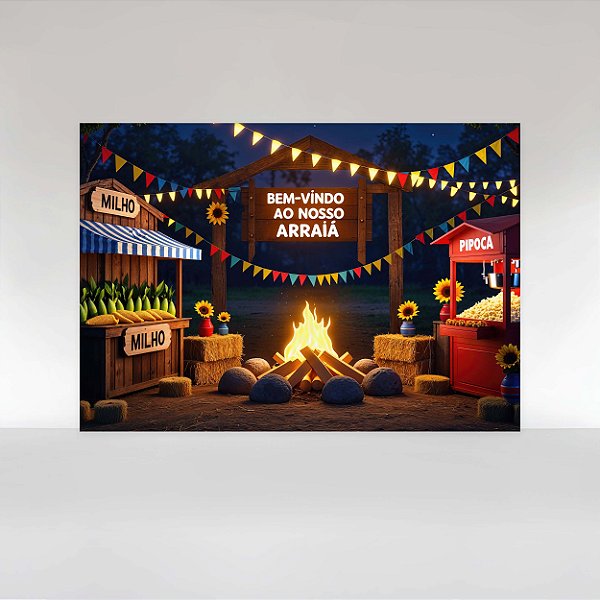 Painel de Festa em Tecido Sublimado Festa Junina Bem Vindo ao Nosso Arraia