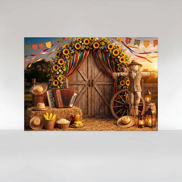 Painel de Festa em Tecido Sublimado Festa Junina Portal Com Girassóis