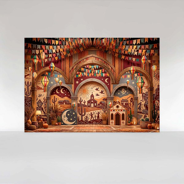 Painel de Festa em Tecido Sublimado Festa Junina Sertão Nordestino