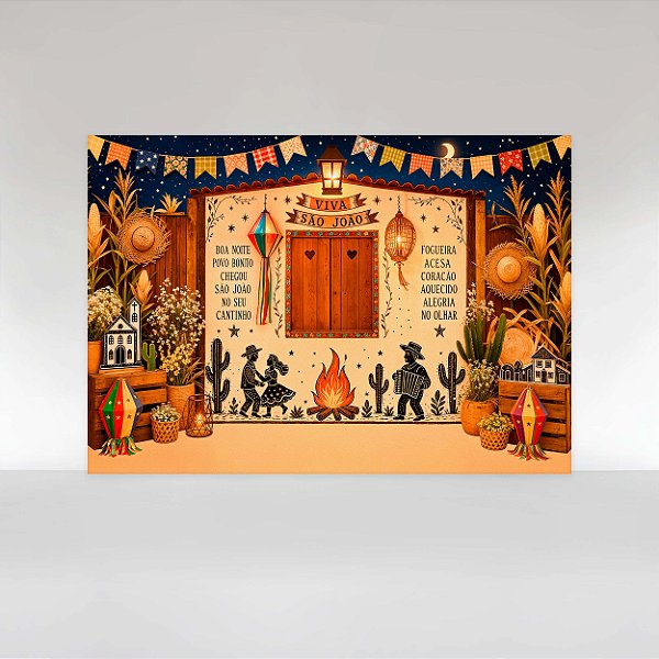Painel de Festa em Tecido Sublimado Festa Junina  Noite de São João Ilustrado