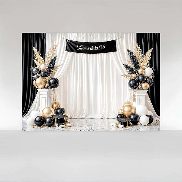 Painel de Festa em Tecido Sublimado Formatura com Cortinas