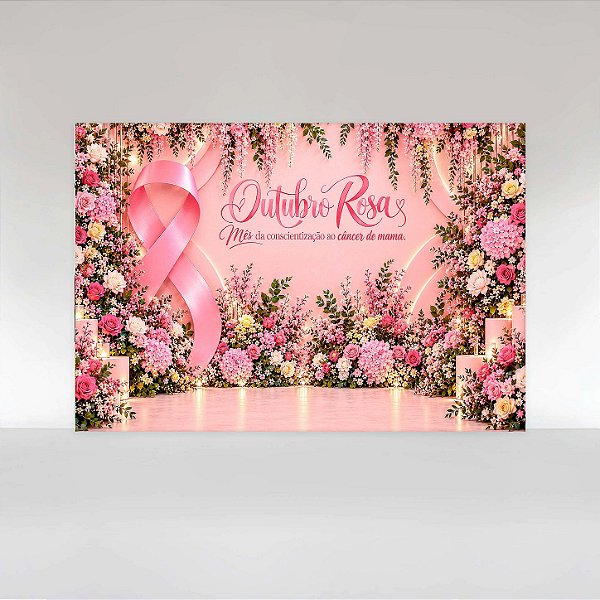 Painel de Festa em Tecido Sublimado Outubro Rosa