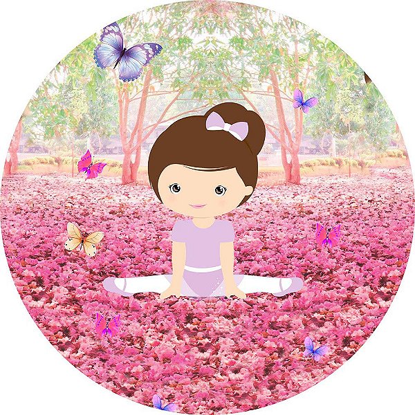 Painel de Festa Redondo em Tecido Sublimado Bailarina Flores Rosas c/elástico