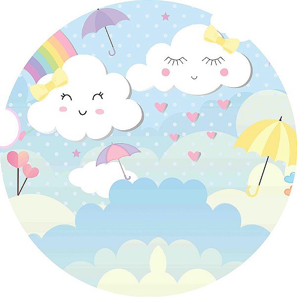 Painel de Festa Redondo em Tecido Sublimado Chuva de Amor c/elástico