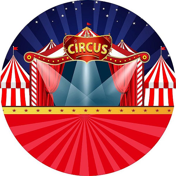 Painel de Festa Redondo em Tecido Sublimado Circo Holofote c/elástico