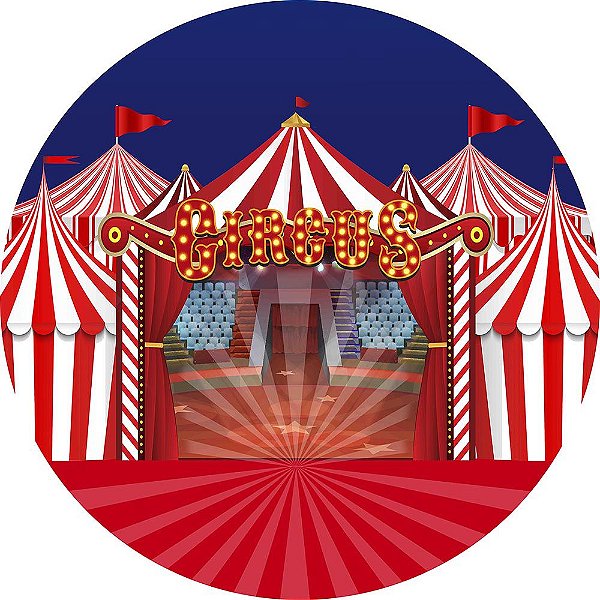 Painel de Festa Redondo em Tecido Sublimado Circo Picadeiro c/elástico