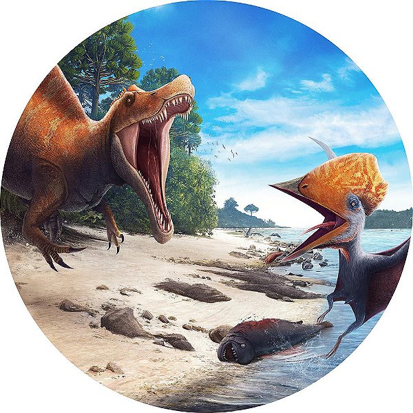 Painel de Festa Redondo em Tecido Sublimado Dinossauros Rio c/elástico
