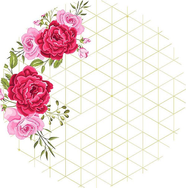 Painel de Festa Redondo em Tecido Sublimado Flores Rosas c/elástico