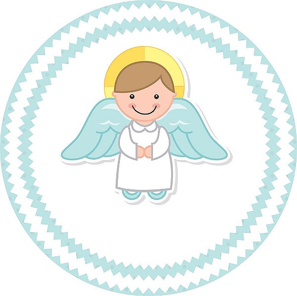 Painel de Festa Redondo em Tecido Sublimado Anjinho Batizado c/elástico