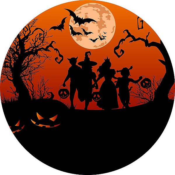 Painel de Festa Redondo em Tecido Sublimado Lua Halloween c/elástico