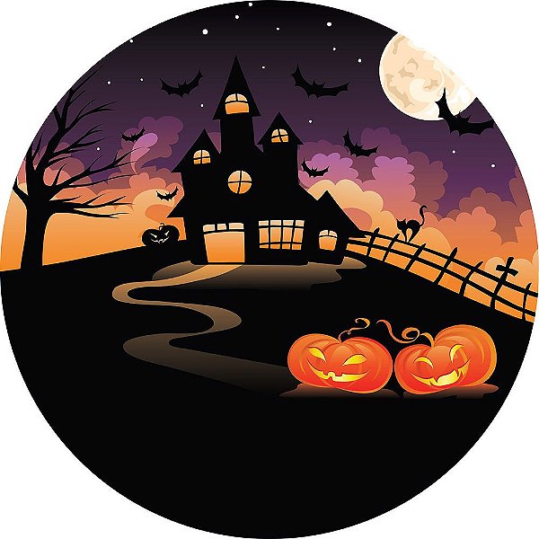 Painel de Festa Redondo em Tecido Sublimado Noite de Halloween c/elástico
