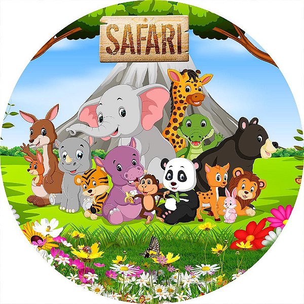 Painel de Festa Redondo em Tecido Sublimado Vulcão Safari c/elástico