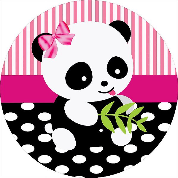 Painel de Festa Redondo em Tecido Sublimado Ursinho Panda Fofinho c/elástico