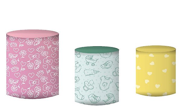 Kit Capas de Cilindro de festa em tecido sublimado Chá de Revelação mod1