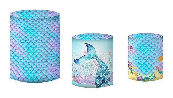 Kit Capas de Cilindro de festa em tecido sublimado Sereia Mod3