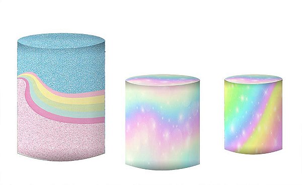 Kit Capas de Cilindro de festa em tecido sublimado Unicórnio candy colors