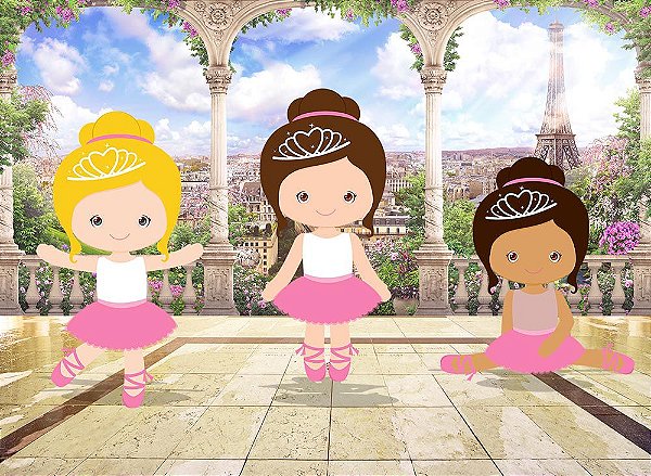 Painel de Festa em Tecido Sublimado 3d Bailarinas Paris