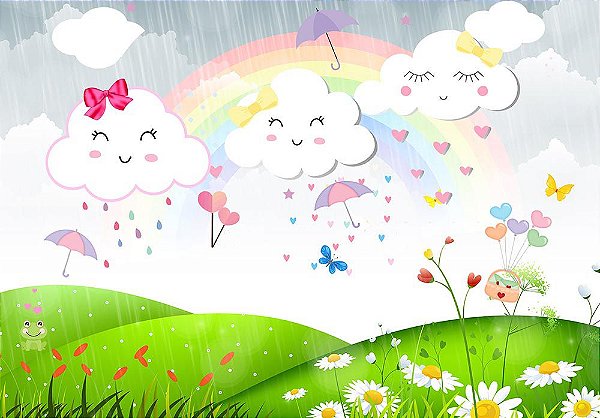 Painel de Festa em Tecido Sublimado 3d Chuva de Amor no Campo