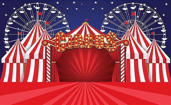 Painel de Festa em Tecido Sublimado 3d Circo com Roda