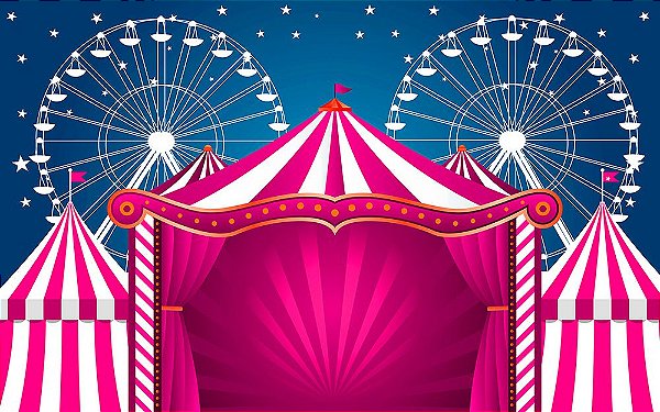 Painel de Festa em Tecido Sublimado 3d Circo Rosa