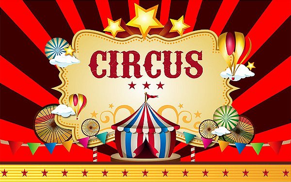 Painel de Festa em Tecido Sublimado 3d Circo Estrelas