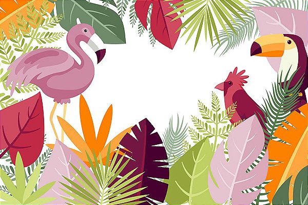 Painel de Festa em Tecido Sublimado 3d Flamingo e Tucano