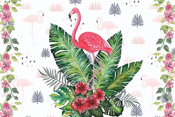 Painel de Festa em Tecido Sublimado 3d Flamingos mod2