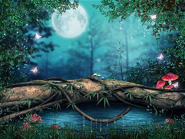 Painel de Festa em Tecido Sublimado 3d Floresta Mágica