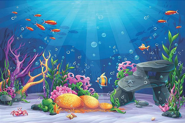 Painel de Festa em Tecido Sublimado 3d Fundo do Mar Mod2